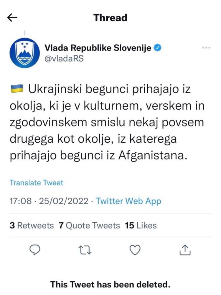 Izjava o beguncih, objavljena na uradnem Twitter profilu vlade, vsebuje elemente kaznivega dejanja