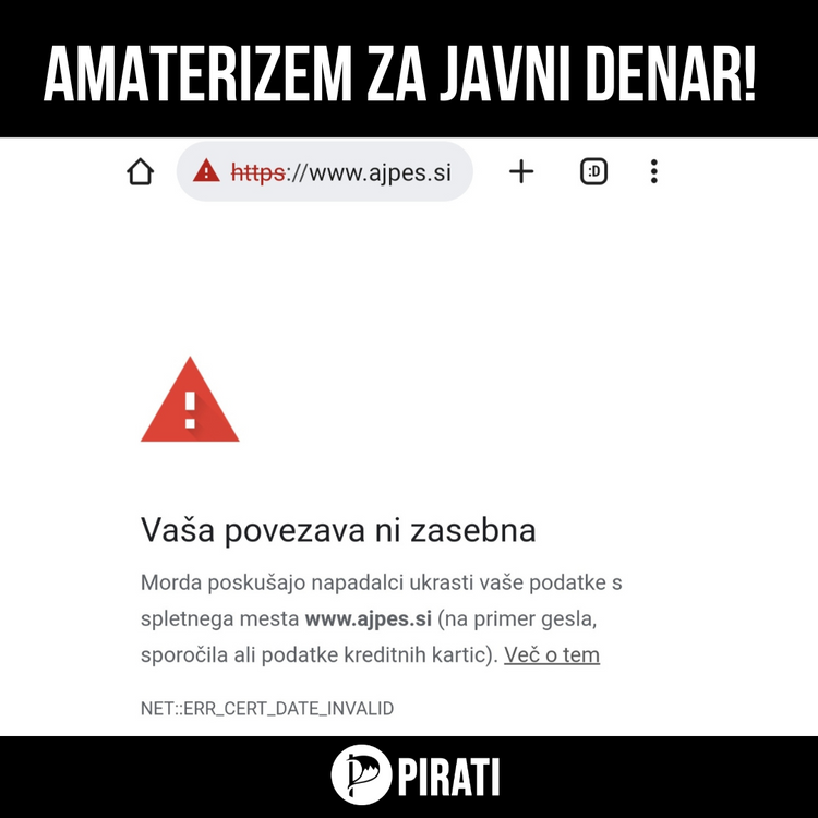 Portalu AJPES potekel SSL cerfifikat: nedopustni amaterizem v javni upravi